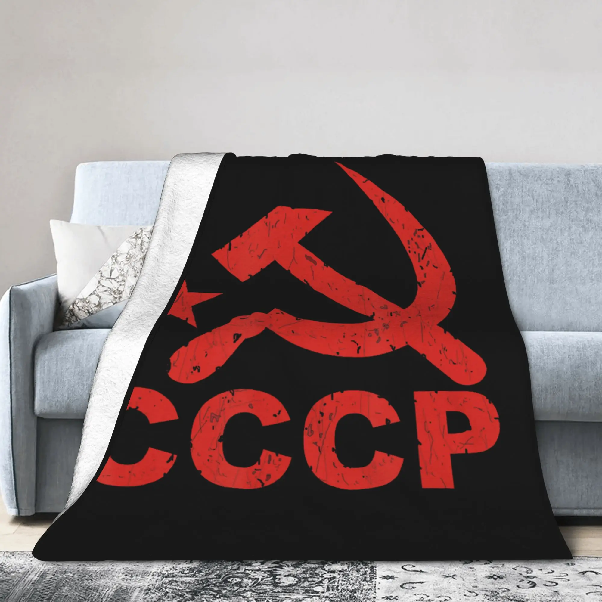 USSR Soviet Union Russian CCCP Flannel Blanket Hammer Sickle Funny Bedding Throw Blankets for Bedspreads Soft Gift Portable