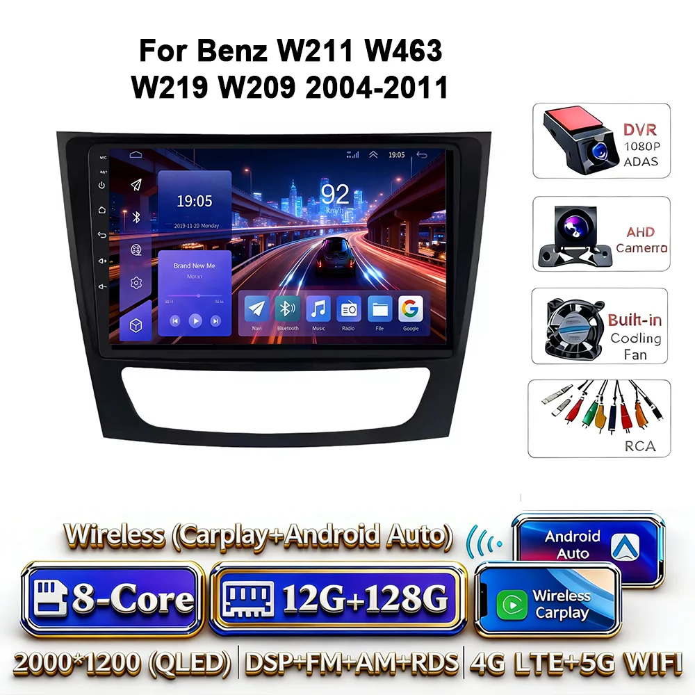 Android 17 autoradio 4G WIFI Carplay voor Mercedes Benz W211 E300 2002-2010 2din DVD GPS Multimedia Bluetooth touchscreen navigatie