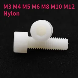 M3 M4 M5 M6 M8 M10 M12 White Nylon Hexagon Hex Socket Head Screw Cup Head Knurled Plastic Bolt for Insulation Use