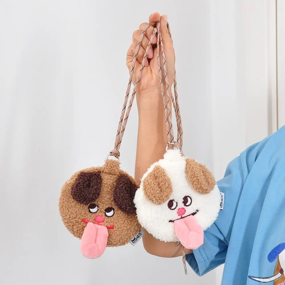 Casual Plush Halter Coin Purse Tongue Sticking Puppy Dog Key Chain Bag Pendant Korean Style Plush Wallet Earphone Date-cable Bag