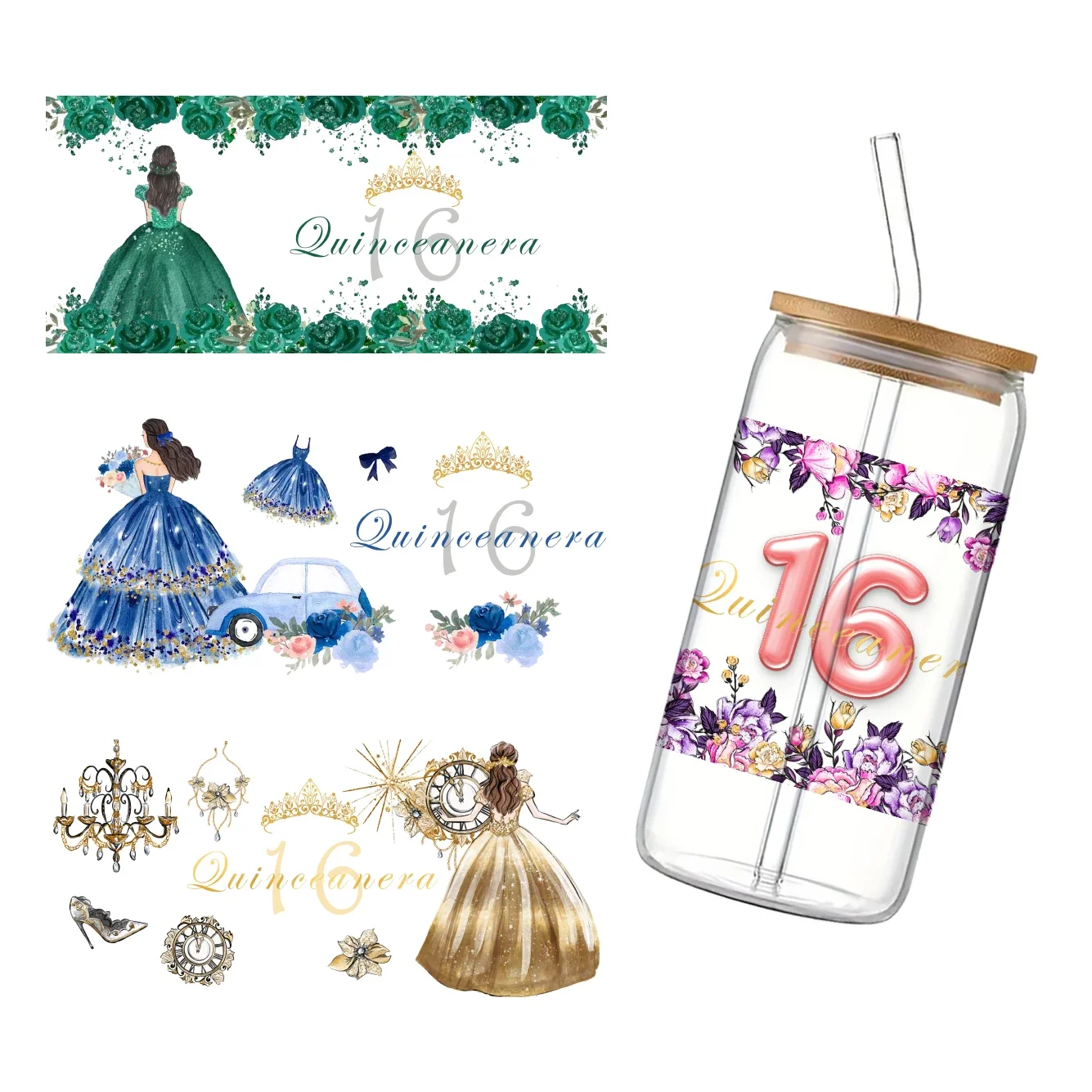 Compleanno Matrimonio 11x24 cm Cerimonia Per Libbey 16 once Può Bicchiere 3D Impermeabile UV DTF Caffè Può Avvolgere Libbey Involucro di Vetro