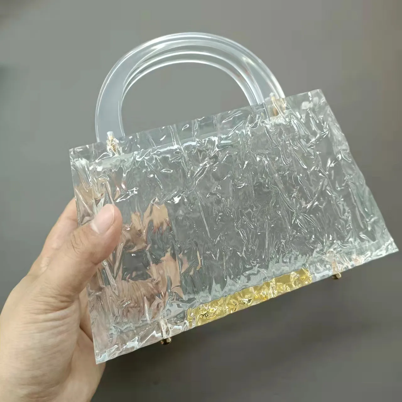 New Fashionable Ice - Cracked Transparent Acrylic Women's Evening Clutch Handbag Shoulder Cross - Body Bag