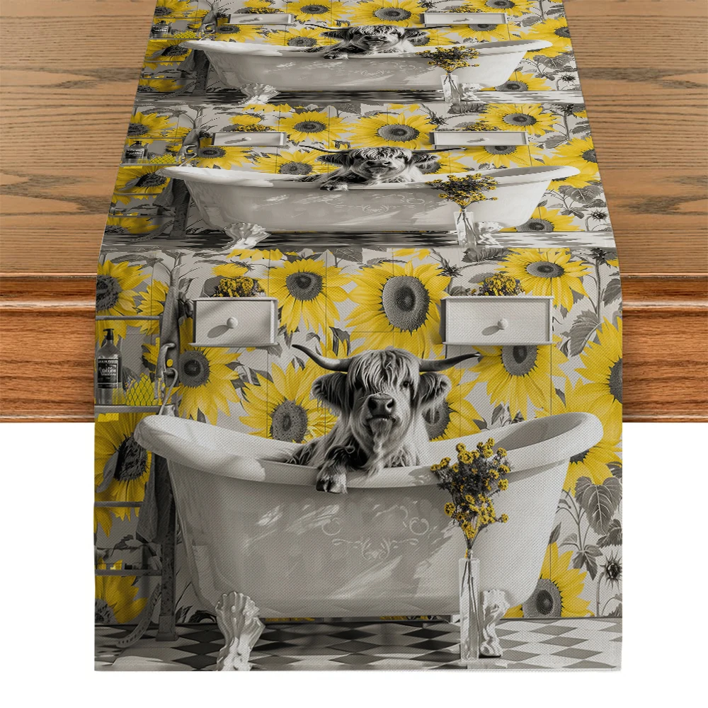 Bathtub Sunflower Highland Table Runner Kitchen Dining  Table Decoration for Indoor Outdoor Home Table Runners Dining Long Cloth