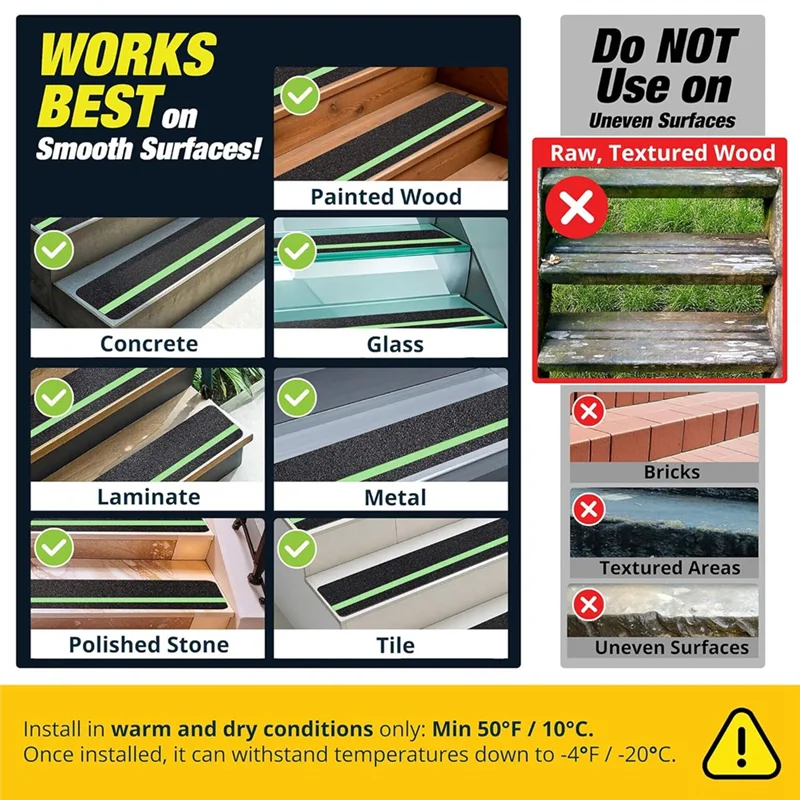 AAAN-Nastro antiscivolo per scale 12 pezzi 30 pollici x 6 pollici gradini per scale esterne antiscivolo resistente agli agenti atmosferici per esterni in legno Flo