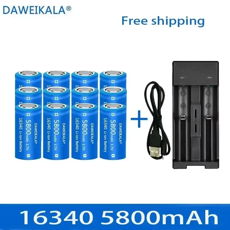 5800mAh rechargeable 3.7V Li-ion 16340 batteries CR123A battery for LED flashlight wall charger, travel for 16340 CR123A battery