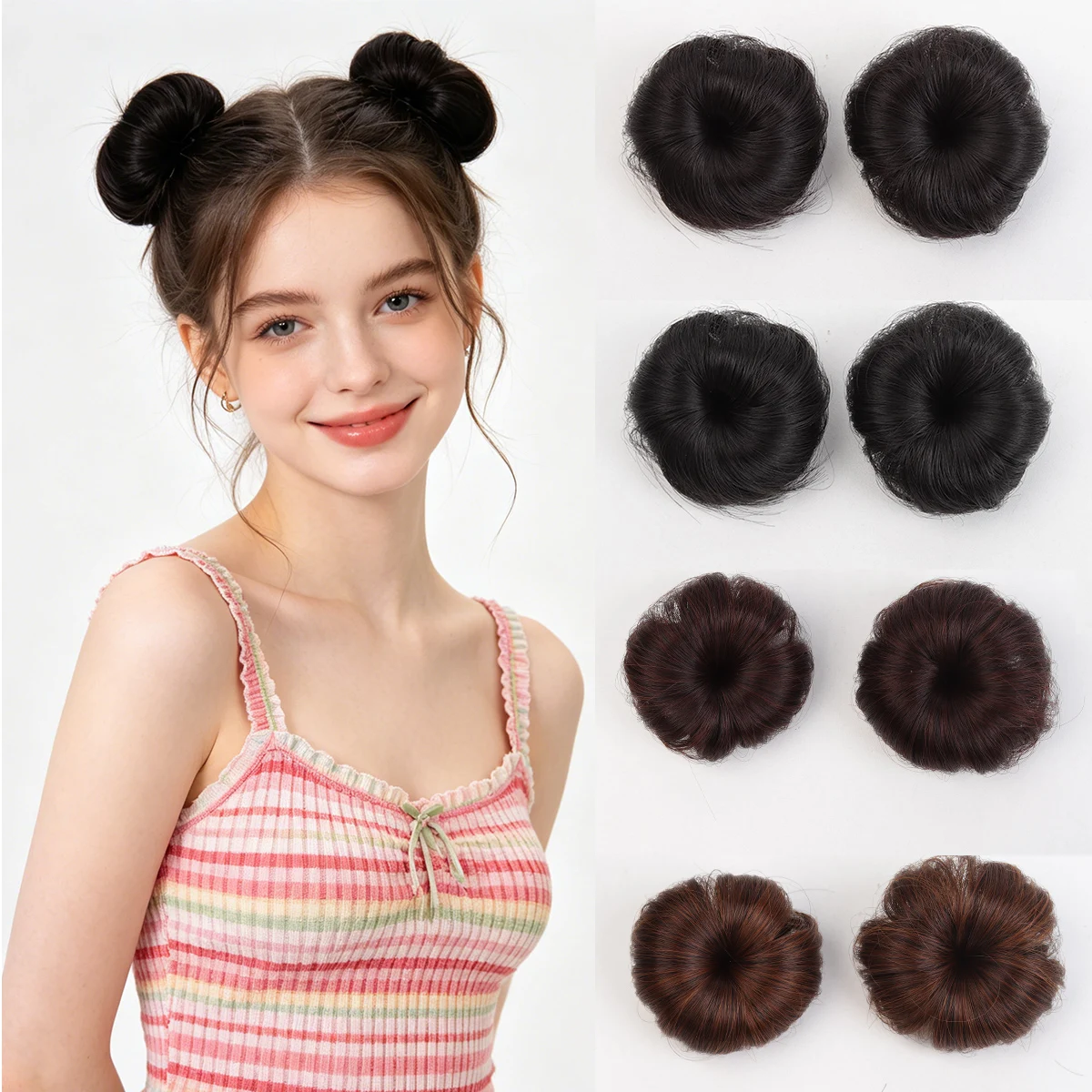2PCS synthetic clip small chirping bun wig cute compact and light women's mini bun for daily use affordable and portable