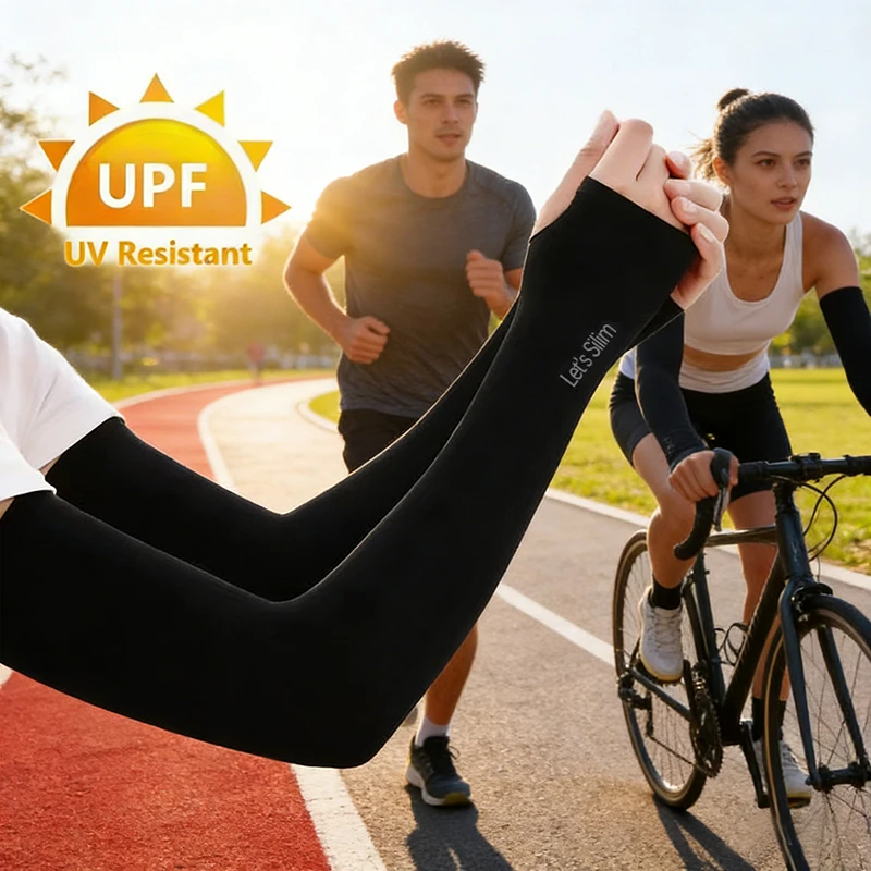 Ice Silk Cooling Arm Sleeves Fingerless Cycling Gloves Elastic Soft Arm Covers for Driving Running Outdoor Sports Men Women