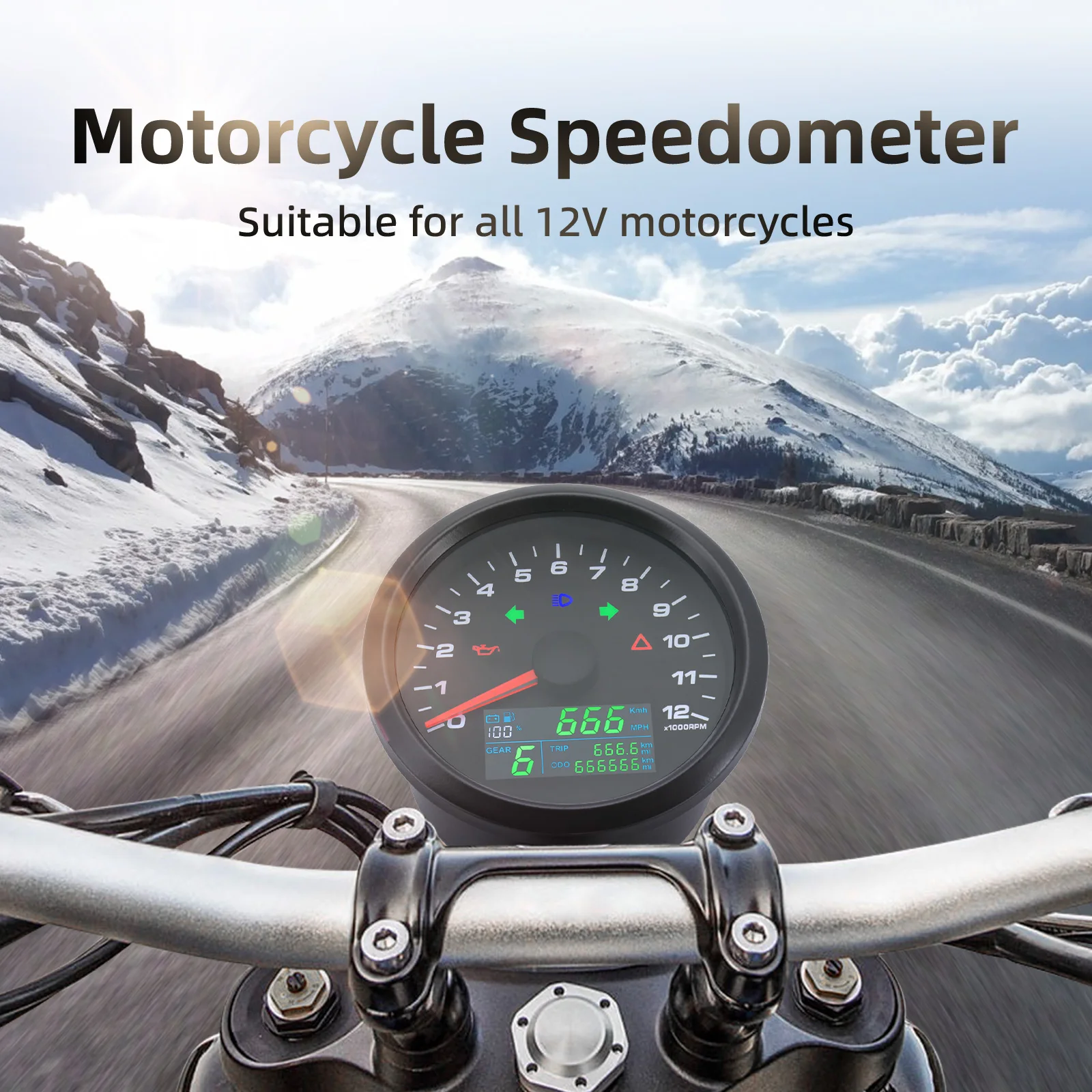 Motorcycle Tachometer 85mm Multifunctional Gauge GPS Speedometer+12000RPM Tacho Gauge+Fuel Level+Voltemter with Gear / Bracket