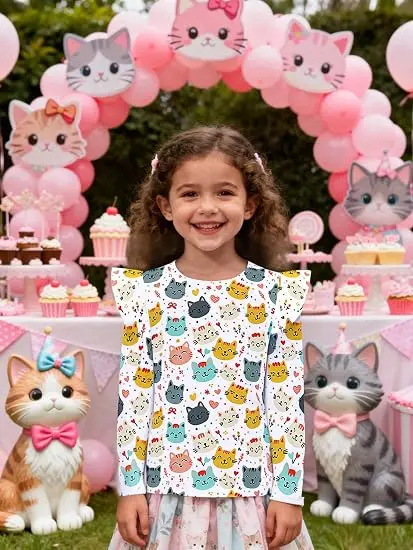 Little Hand Girls 3D Graphic Shirt Toddler Colorful Summer Tank Top Cool Ruffle Sleeeve Tee Kid Unicorn Dinosaur Cat Outfit 2-7T