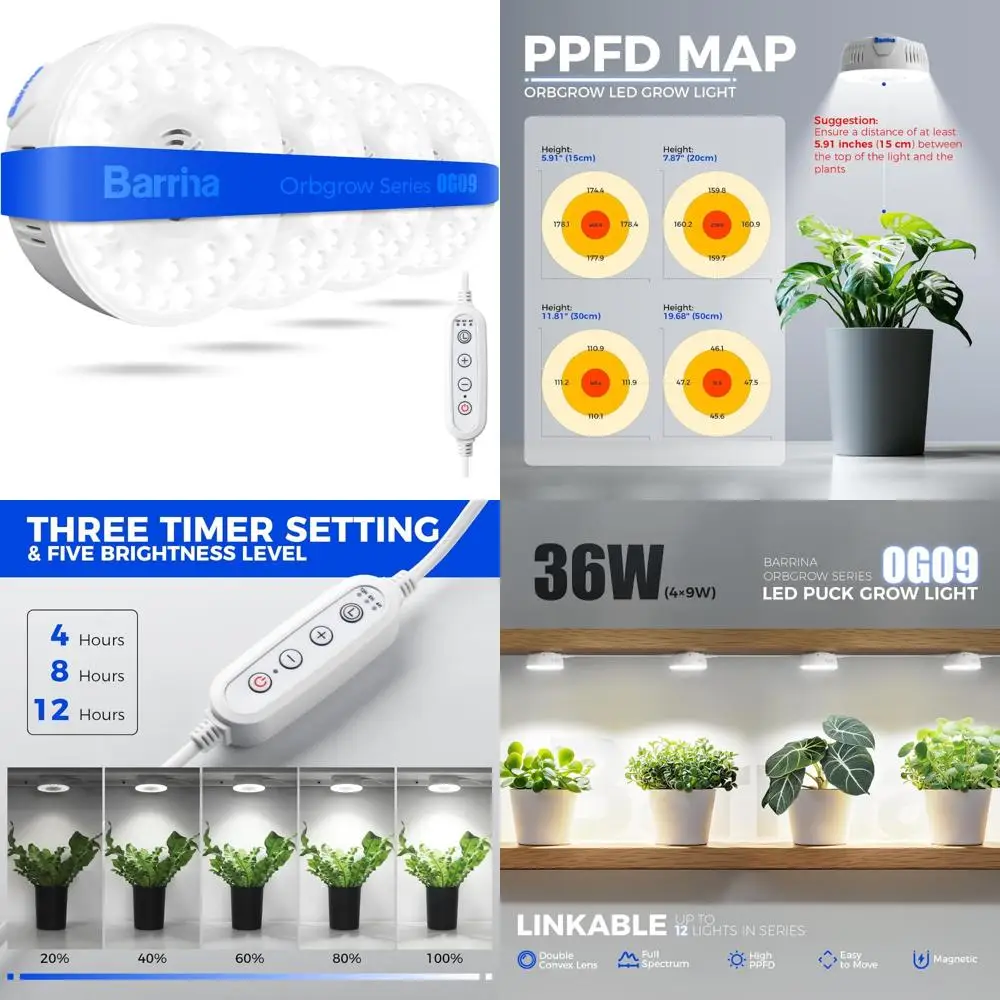 

Full Spectrum 5000K 36W Indoor Plant Light, Equivalent to 540W, 4 x 9W, Magnetic Mounting, Ideal for All Plant Stages