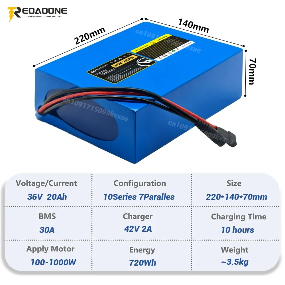 36V 20Ah Lithium Battery Pack for 100–1000W Ebike Motor Durable 30A BMS 1000+ Cycles Ideal for Long Distance Electric Bicycles