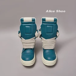 Brand Designer Men Sneaker Jumbo Laces Women Ankle Boot High Top Geobasket Green Leather Zipper Punk Flat Luxury Shoe