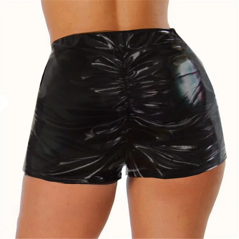 New Sexy Women Boxers Sexy Slim Solid Black Underwear Faux Leather Performance Club Wear Underpants Boxer Shorts Plus Size