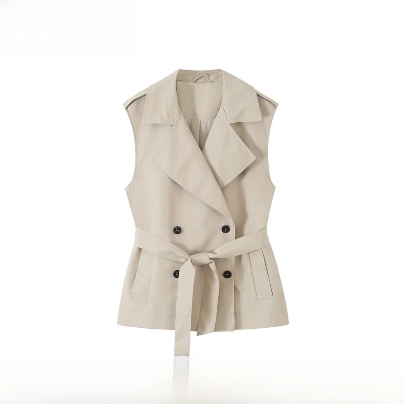 Fashionable ZR Style Women's Vest New Spring Summer Double Breasted Belted 6318264 H Shaped Outerwear Polyester Fiber