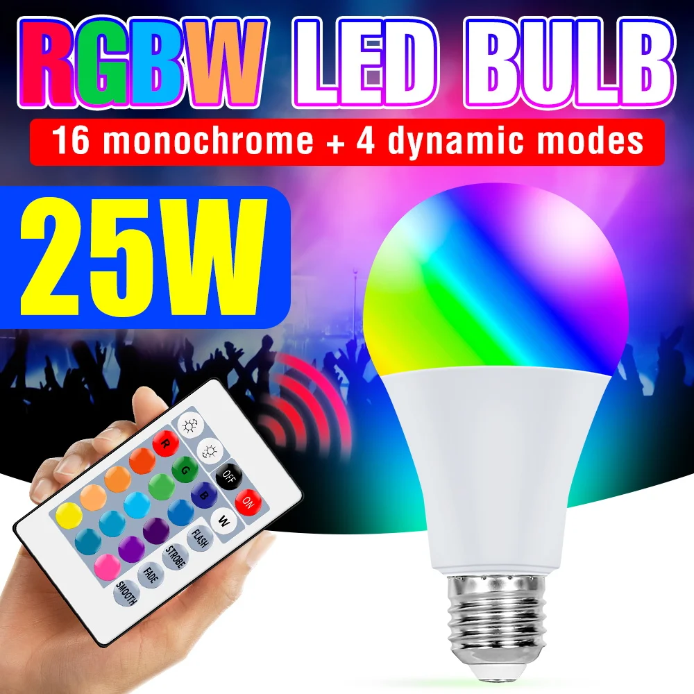 

RGB LED Bulb E27 Smart Lamp LED Ceiling Chandelier IR Control Dimming Neon Light For Home Living Room Lighting Decoration Bulbs