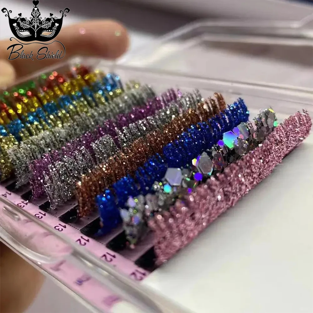 0.05mm Mixed Length Glitter Shimmery Classic Individual Lashes C/D Curl False Faux Mink Lashes Colorful Handmade Lash Extension