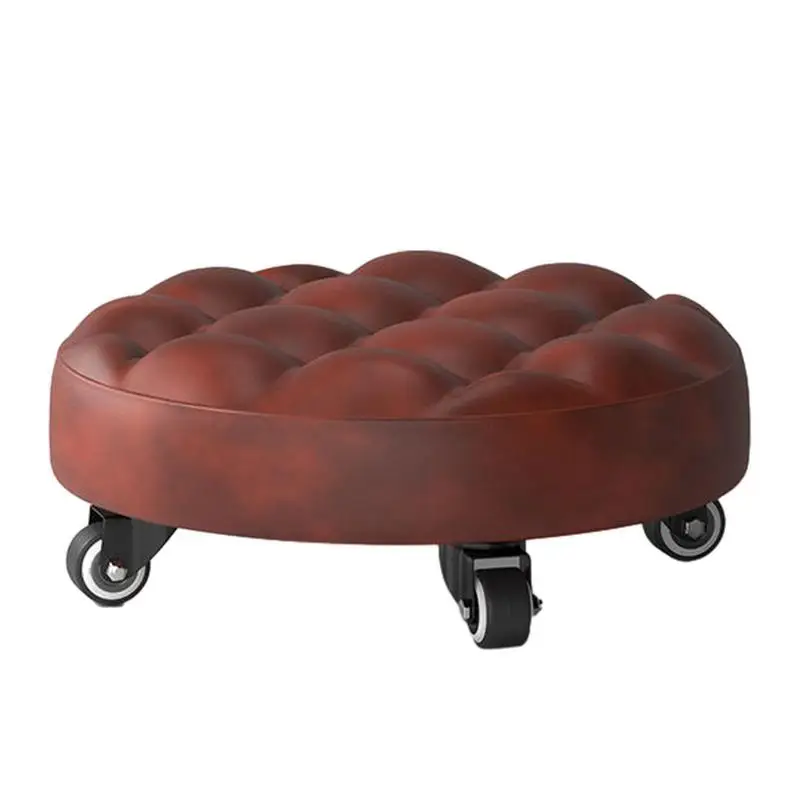 Adult Floor Chair Low Stool Kitchen Stool Chair PU Leather Rolling Stool Low Height With 4 Wheels Multipurpose Floor Chair Shop