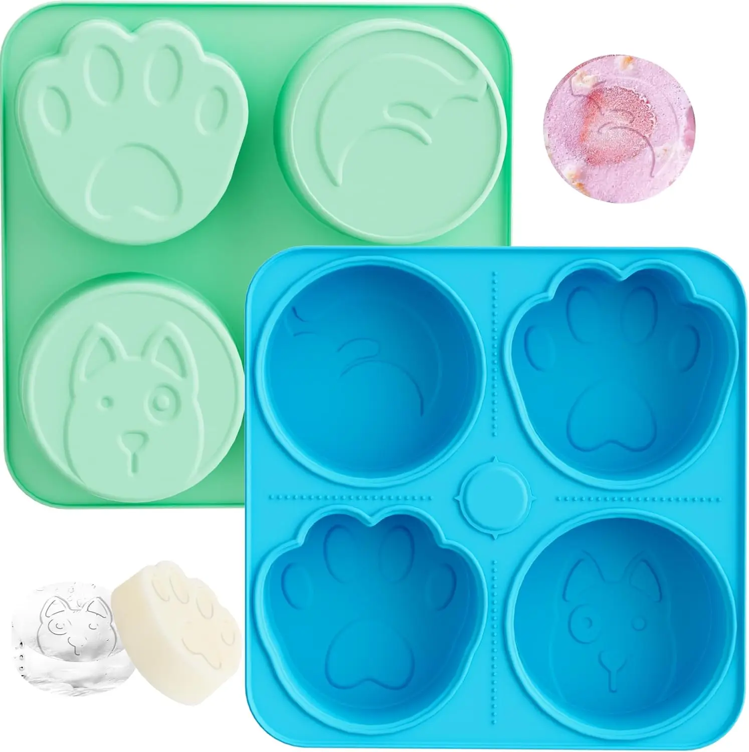 2 moldes para golosinas para perros, bandejas de silicona para cubitos de hielo para congelador, reutilizables, se adaptan a la mayoría de los recipientes para perros, para mantequilla de cacahuete, yogur, frutas y caldo