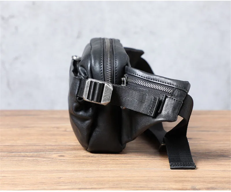 PNDME outdoor casual luxury genuine leather black men's chest bag high quality soft real cowhide sports shoulder crossbody bag