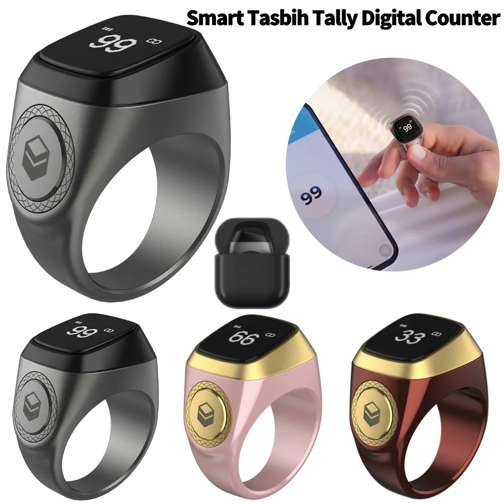 Contador Tasbih de anillo de 20mm con caja de carga, contador de anillo inteligente compatible con Bluetooth 5,1, recordatorio de vibración, aleación de Zinc para musulmanes