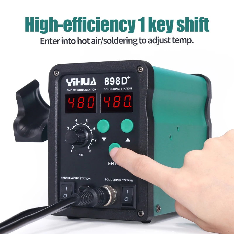 YIHUA 898D+  2in1 750W Hot air Solder Soldering Iron for Mobile Phone Repair Rework Soldering Station