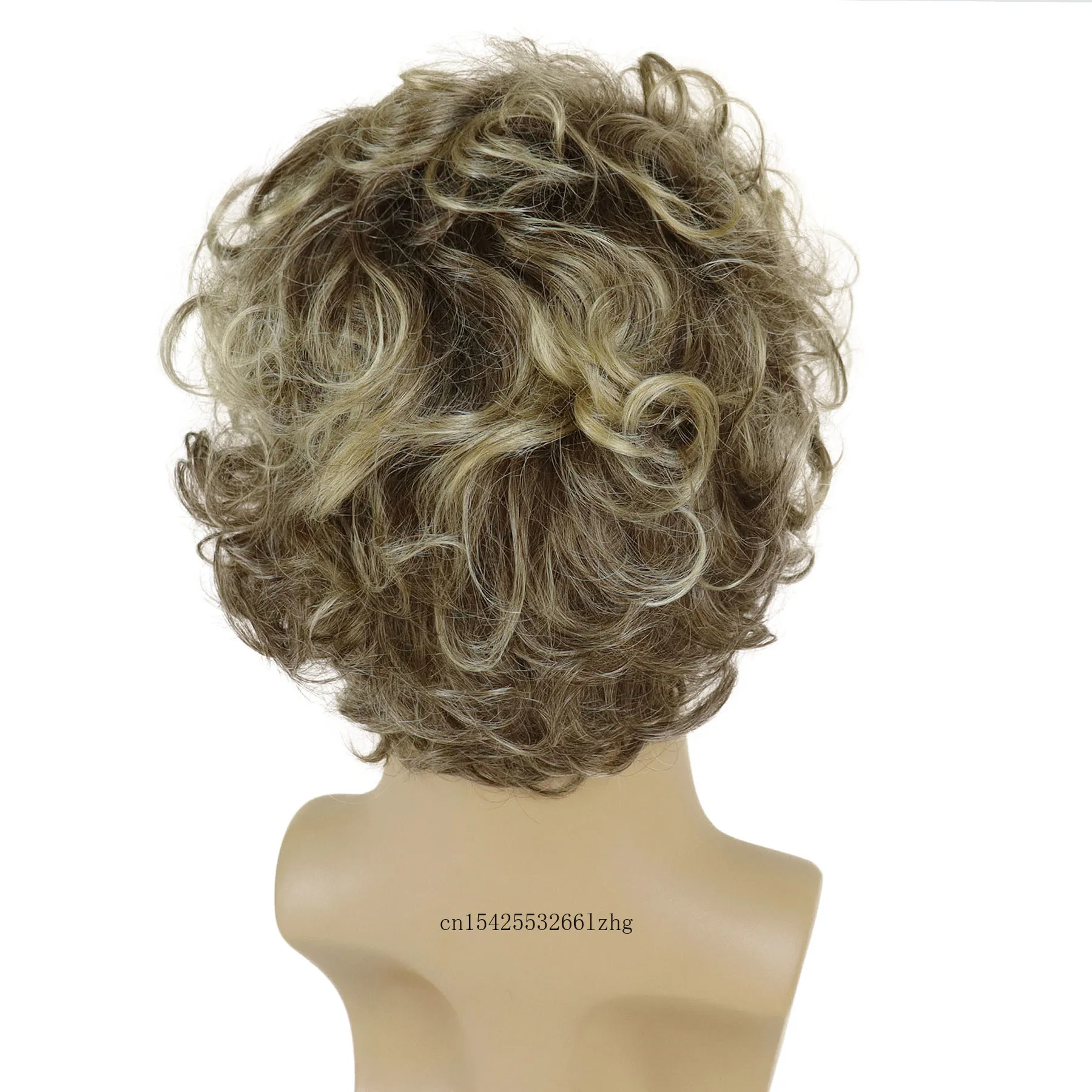 GNIMEGIL Synthetic Short Curly Wig for Men Brown Mix Blonde Hair Wig with Bangs Stylish Men\'s Wig Ombre Heat Resistant Daily Use