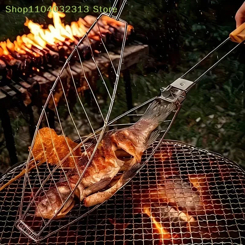 Heavy Duty Wooden Handle Fish Tongs for BBQ Grilling Outdoor Cooking Steak Food Turning Tool Picnic