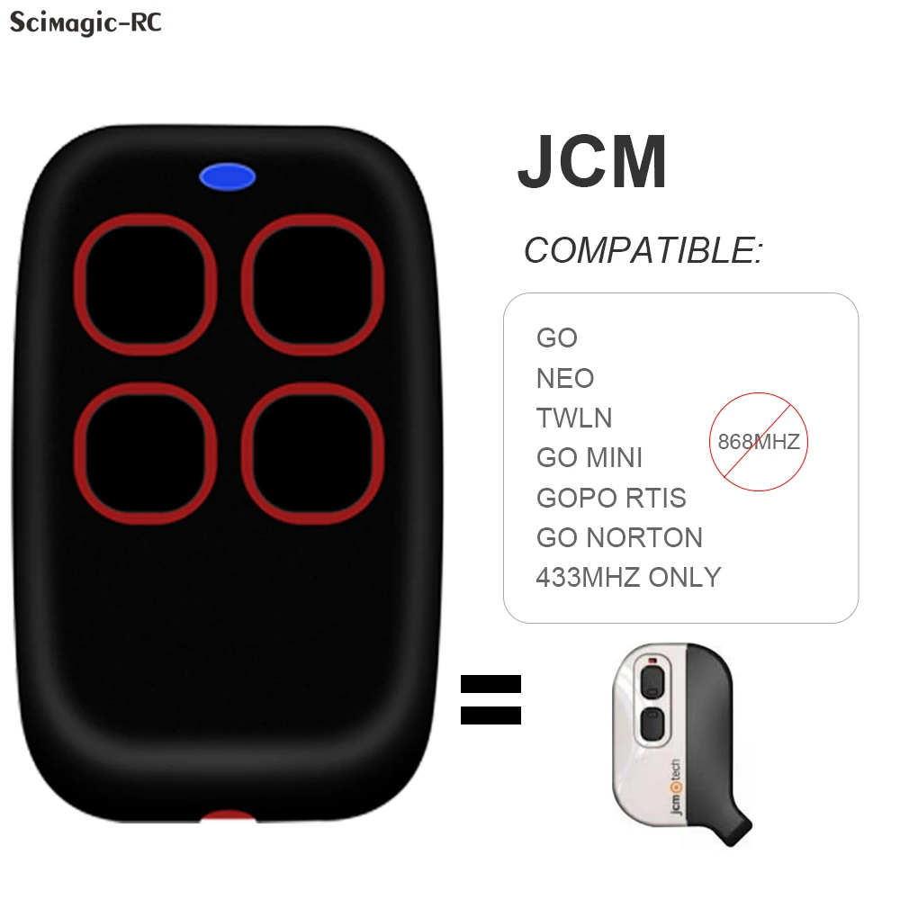 Clone JCM ROPER TECH NEO TWIN GO MINI PRO GO 2 4 PORTIS NORTON MUV2 MUV4-CYC Remote Control Garage Door Opener Command 433MHz