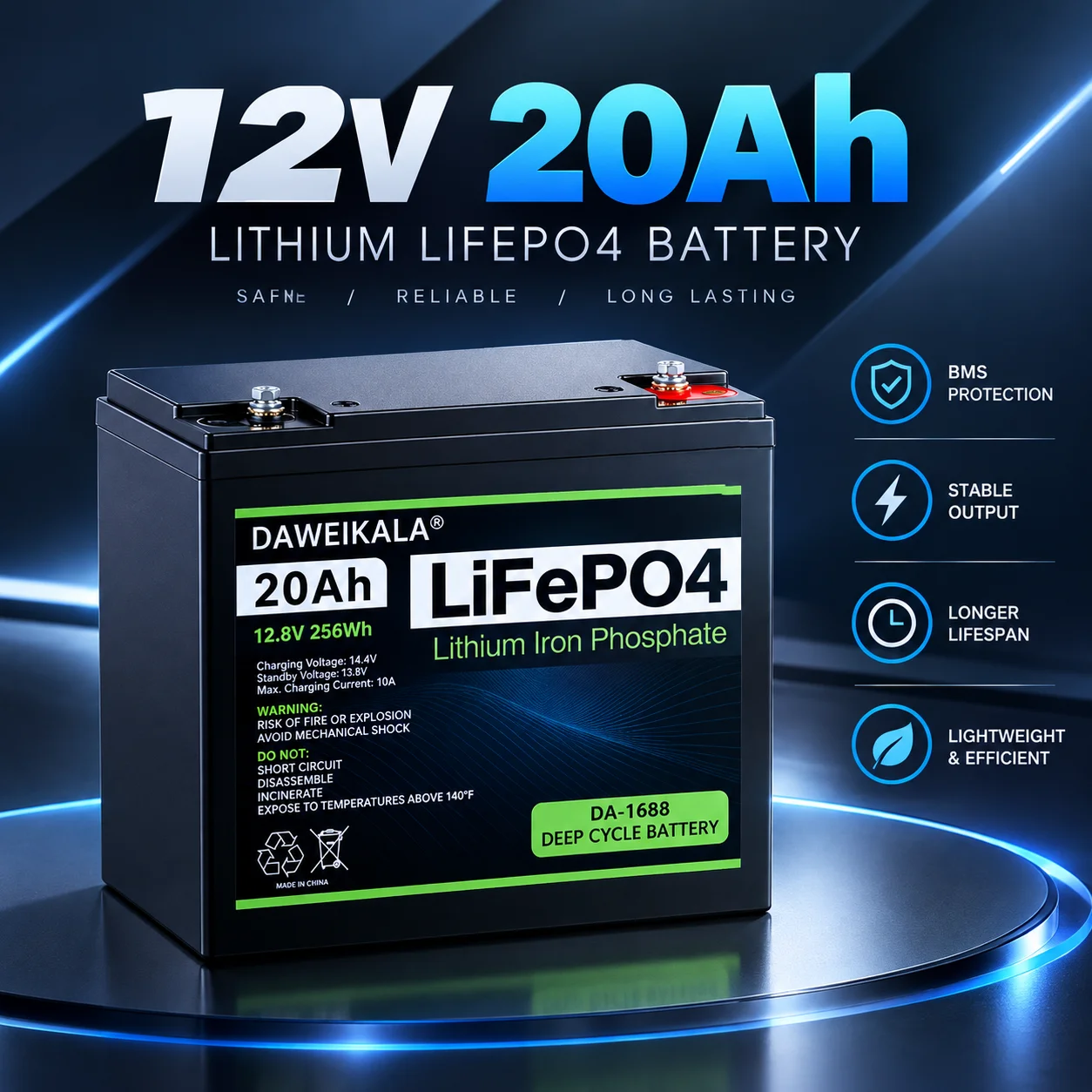 12V Batterie 20Ah LiFePo4 Batterie Lithium-Eisenphosphat 12V LiFePo4 Wiederaufladbare Batterie für Kinderroller Bootsmotor Zollfrei - EU-Lager, Schnelle Lieferung