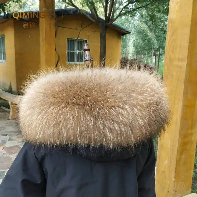 100% vera pelliccia collo donna pelliccia di procione sciarpa sciarpe calde pelliccia naturale Trim per cappuccio uomo cappotto parka giacche