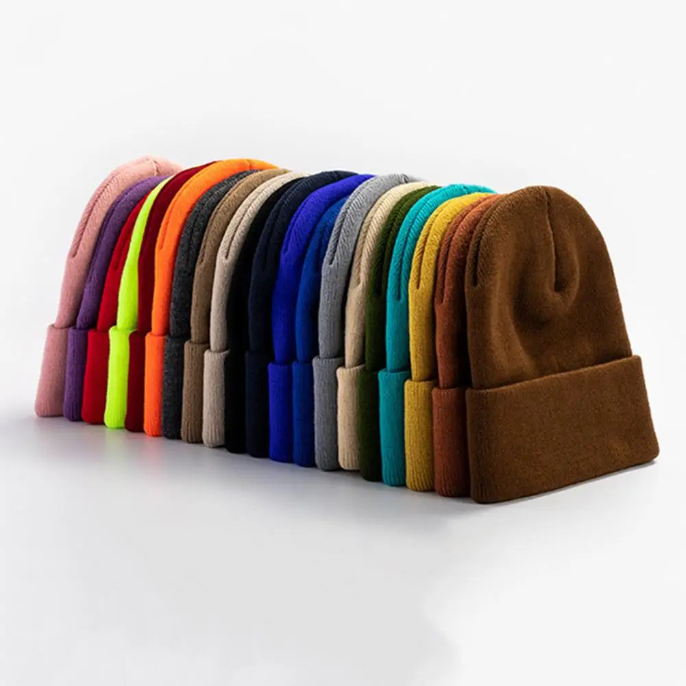 Hats For Women Beanie Knitted Hat Winter Men's Hats Women Beanies For Ladies Skullcap Solid Cap Retro Brimless Baggy