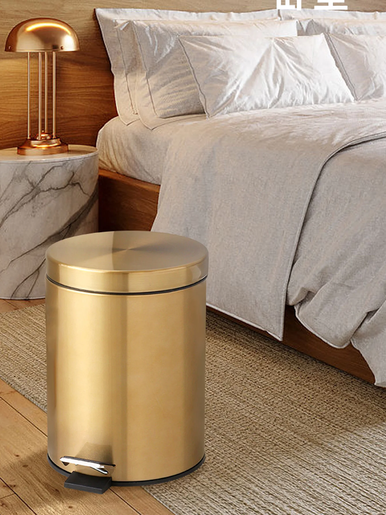 Modern 5L Stainless Steel Champagne Silent Hotel Bathroom Dust Bin and Kitchen Household Metal Waterproof Garbage Can Gold Foot