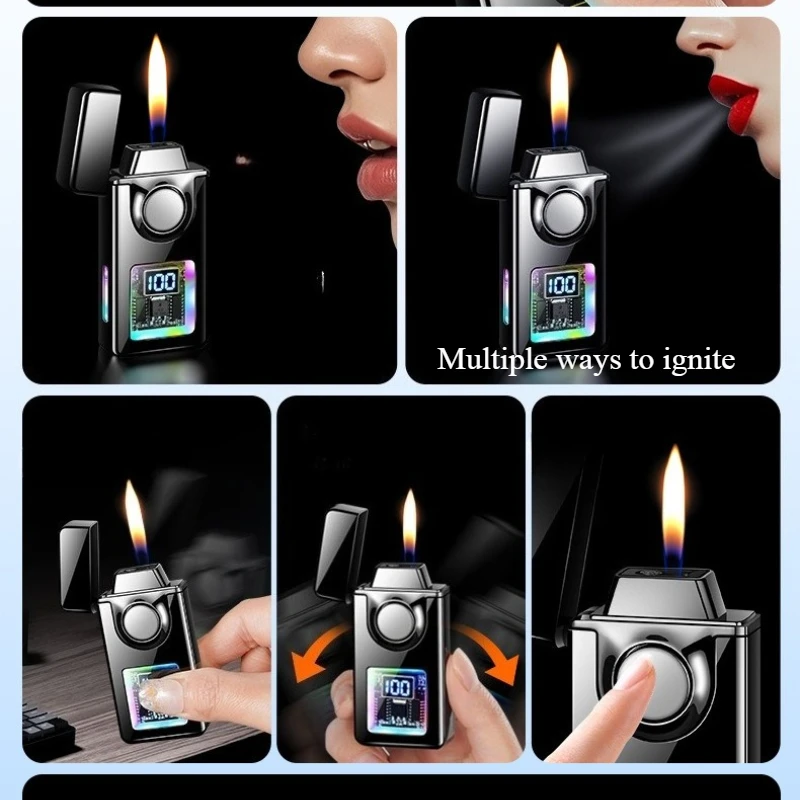 2026 Intelligent Voice Control Ignition Gas Butane Lighter Color Light Battery Display Flame USB Electronic Lighter Smoking Tool