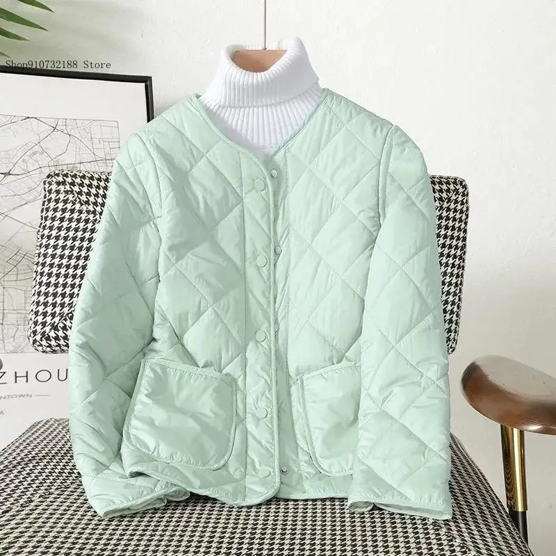 Autumn and Winter Short Style with Plush and Thickened Inner Lining Round Neck for Warmth and Base Cotton Jacket for Women