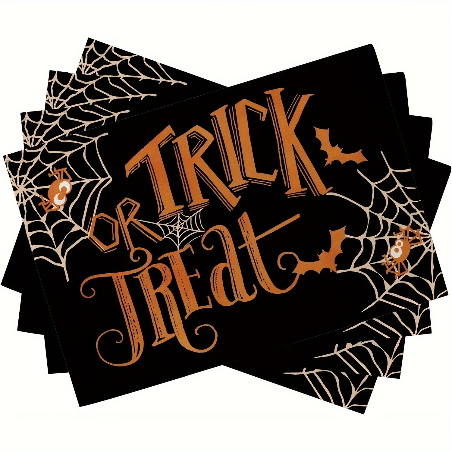 4pcs,Halloween Trick or Treat Placemats, Spider Web Bat Black Funny Holiday Dining Table Place Mats, Fall Seasonal Kitchen Decor
