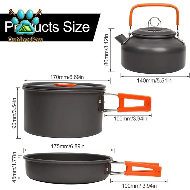 1PCS/1SET Camping Cookware Kit Outdoor Cooking Set Aluminum Pot Equipment Travel Tableware Kitchen for Hiking Picnic BBQ