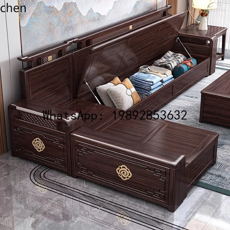 YFY  All Solid Wood Living Room Set for Small and Large Apartments, Chaise Sofa, New Chinese Style Purple Sandalwood Furniture