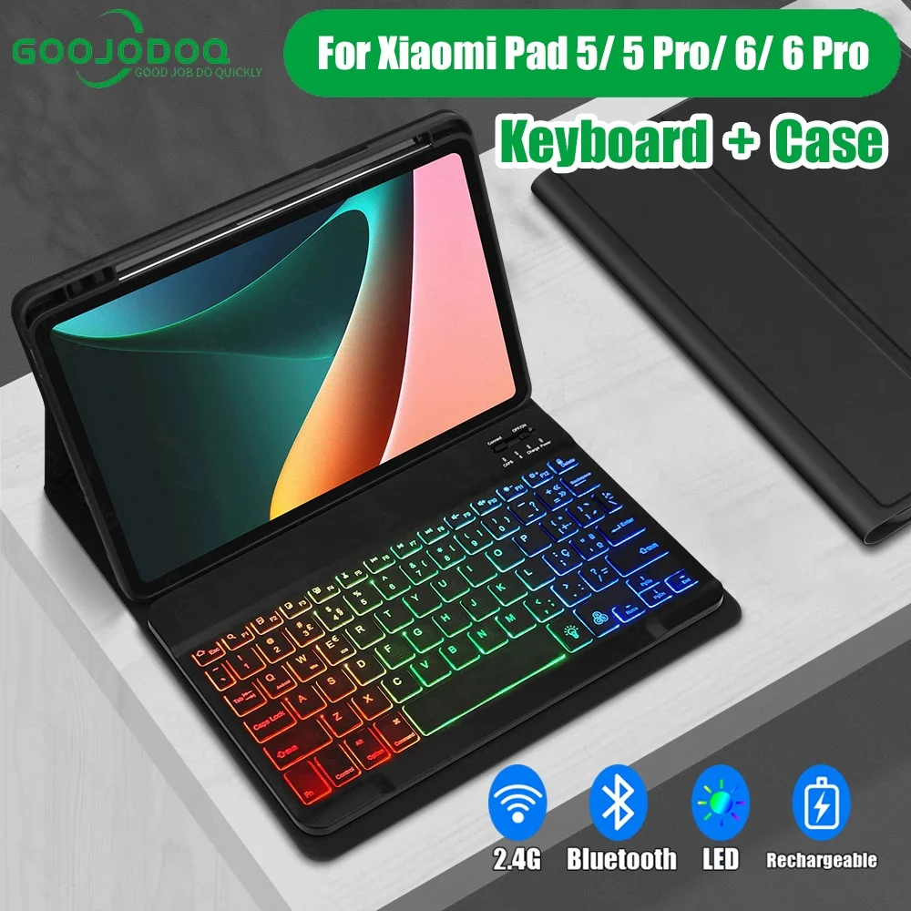 Keyboard Case for Xiaomi Pad 6/6 Pro 11 Inch Tablet Slim Stand Cover with Magnetically Detachable Wireless Bluetooth Keyboard