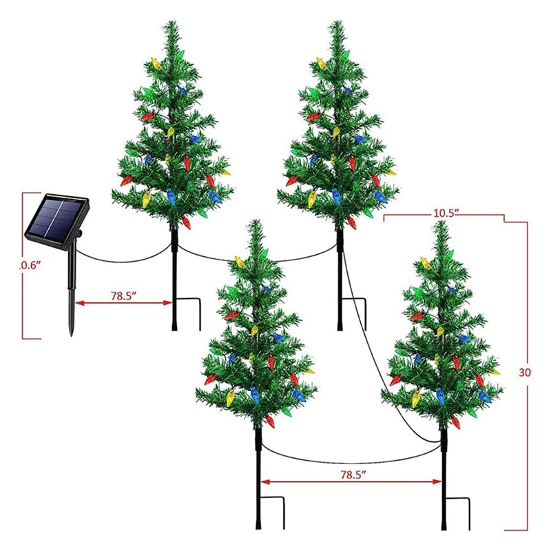 4-Pack Solar Small Christmas Tree Lights Lantern Mini Xmas Tree With Lights For Outside Pathway Porch Yard Decorations Durable