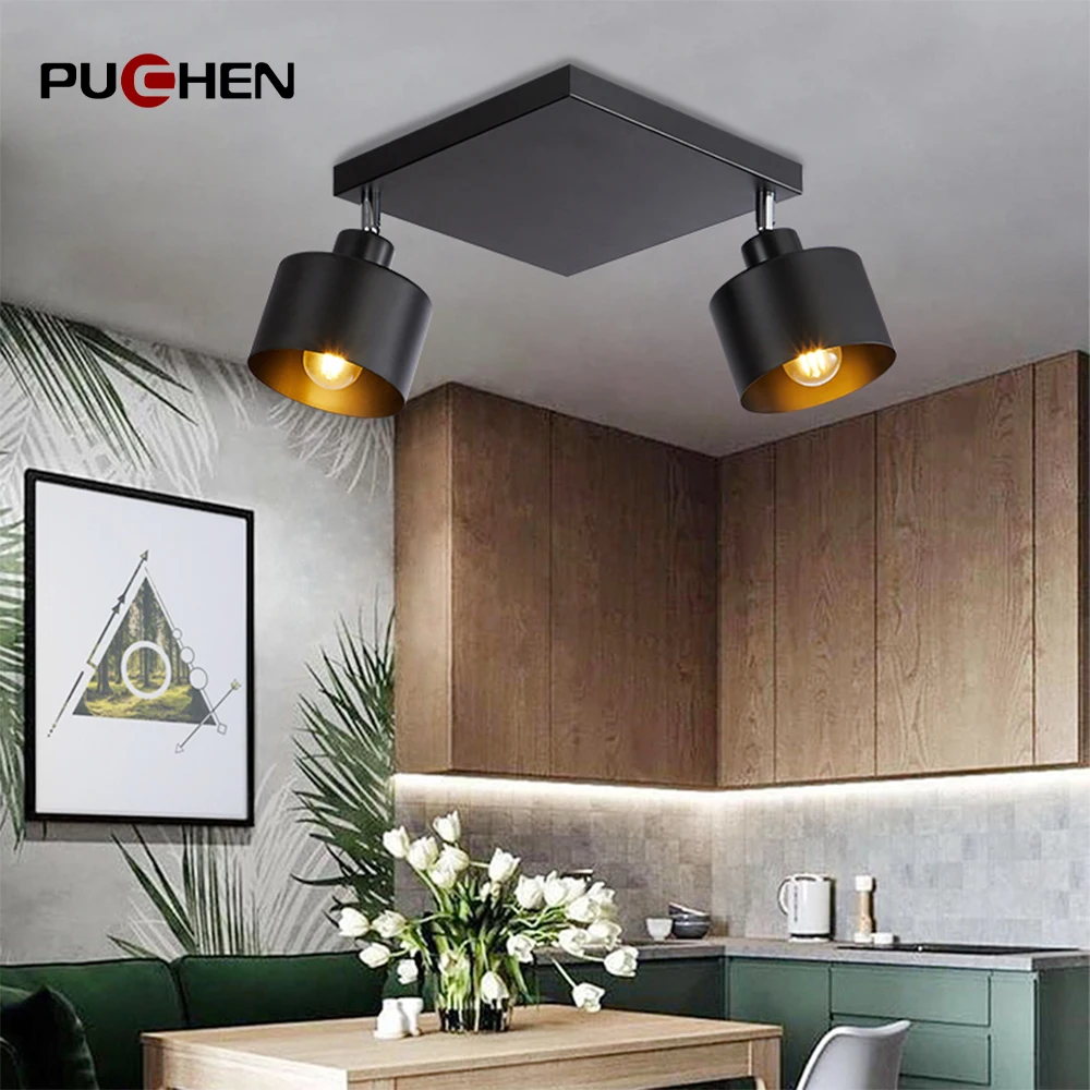 Puchen LED Modern Ceiling Lights Indoor E27 Iron Chandelier Nordic Bedroom Living Room Study Dining Room Minimalist Decoration