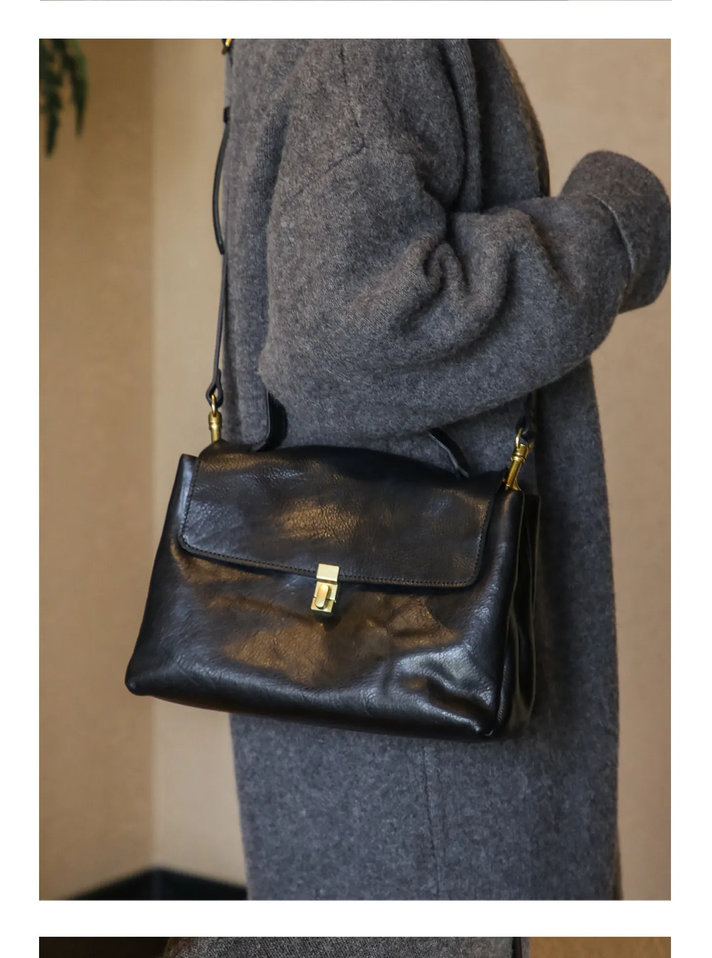 Hochwertige, pflanzlich gegerbte Rindsleder-Handtasche für Wochenend-Shopping und Partys, luxuriöse Echtleder-Umhängetasche für Damen – Detail 13