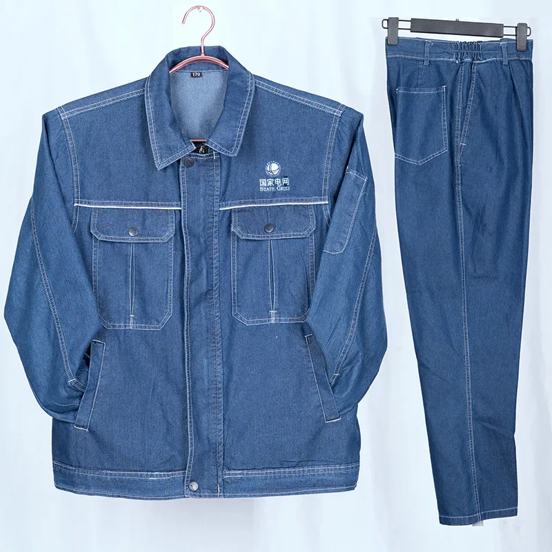 

Summer Thin Denim Workwear Set Men's id Zip Long Sve Power Construction Labor Protection Clothing Cotton Youth Work orm