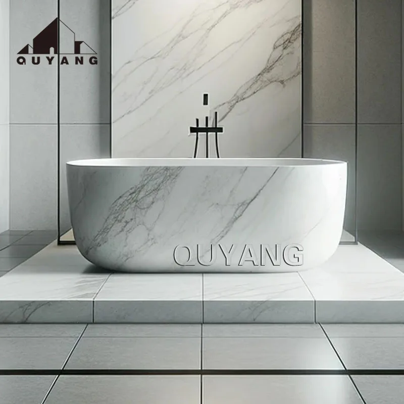 Luxury Stone Baths,QUYANG Modern Building Design Bathroom Decorative Natural Stone Bath Tub  standing Marble Conch Bathtub