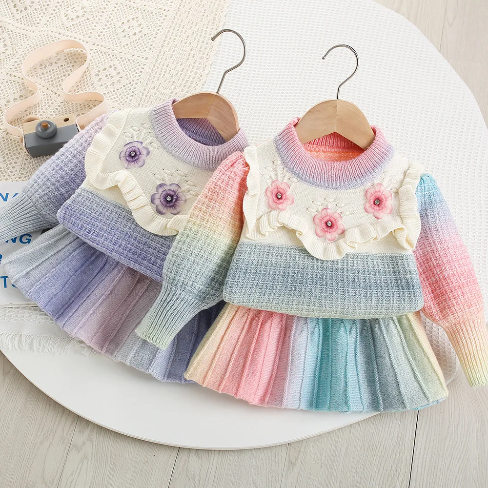 Fashionable Fall Winter Sweater kids' sets and outfits 2PCS SETS for Little Sweet Girls Knit Play Set