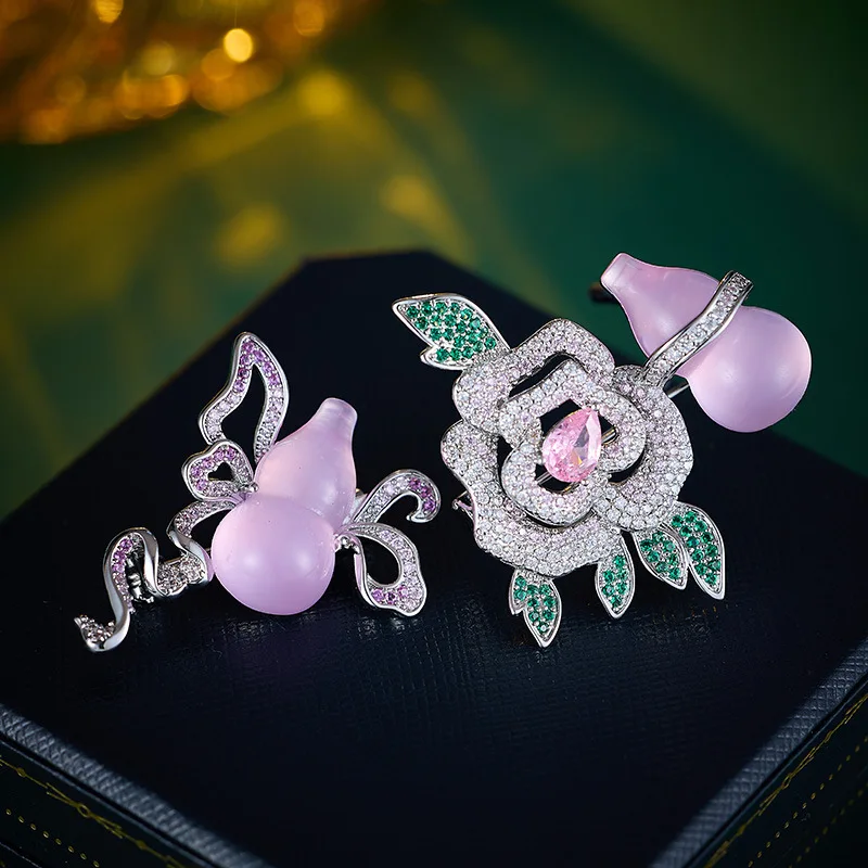 جديد النمط الصيني زركون كاميليا القرع بروش للنساء ضوء تصميم فاخر الراقية الملابس والاكسسوارات دبابيس هدية