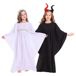 Whimsical Halloween Contrastive Style Little Girls White Dress with Cloak Angel and Demon Costumes Cosplay Dress for Festive Fun