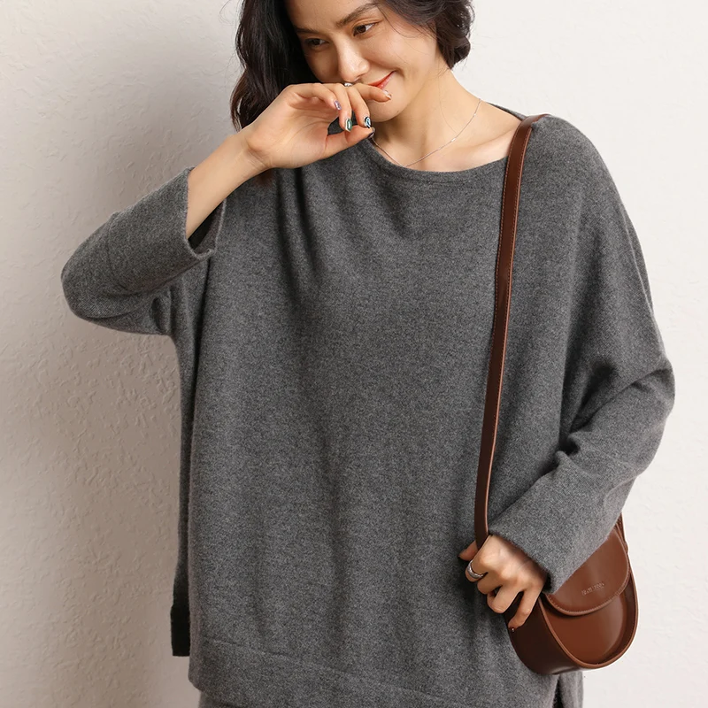 Extra Large Size Sweaters 100% Cashmere O-Neck Long Sleeves Loose Lady Thicker Pullovers New Fashion 2023 Women's Clothing SWS01