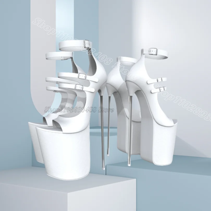 

White Metal Heels Platform Sandals Open Toe Ankle Buckle British Style Summer Women Dance Party Sandals 2025 Zapatos Para Mujere