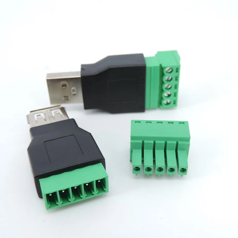 USB 2.0 tipe A laki-laki perempuan ke 5 Pin 5pin sekrup konektor ke USB Jack dengan perisai USB2.0 untuk Terminal sekrup steker E1