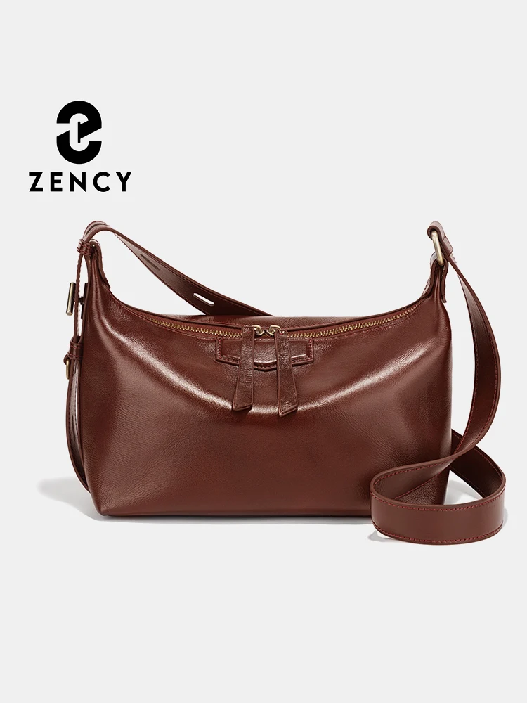 

Zency Fashion Leather Handbag Genuine Cowhide Ladies Crossbody Large Capacity Shoulder Summer Lightweight Brown Satchels New